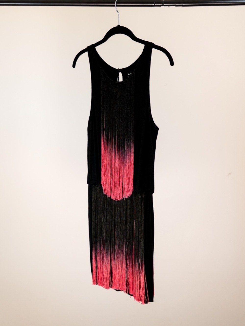 Karina Grimaldi Fringe Dress Black Pink Size S NWT
